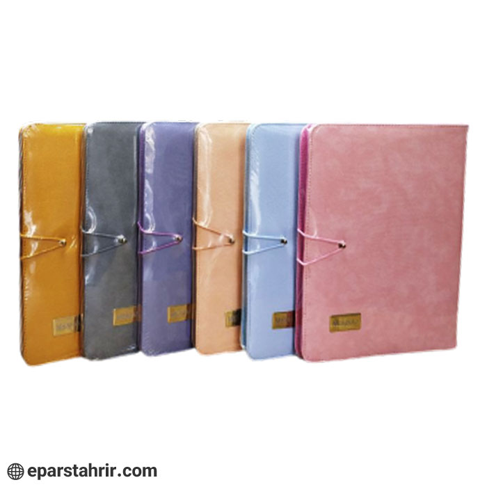 minhaj-notebook-100-pages-leather-elastic-metal-lock-5 دفتر کلاسوری منهاج 100 برگ چرم کش دار