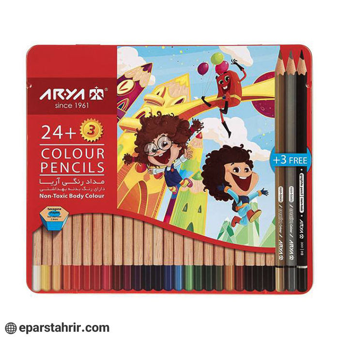 مدادرنگی آریا 24 رنگ جعبه فلزی کد 3022